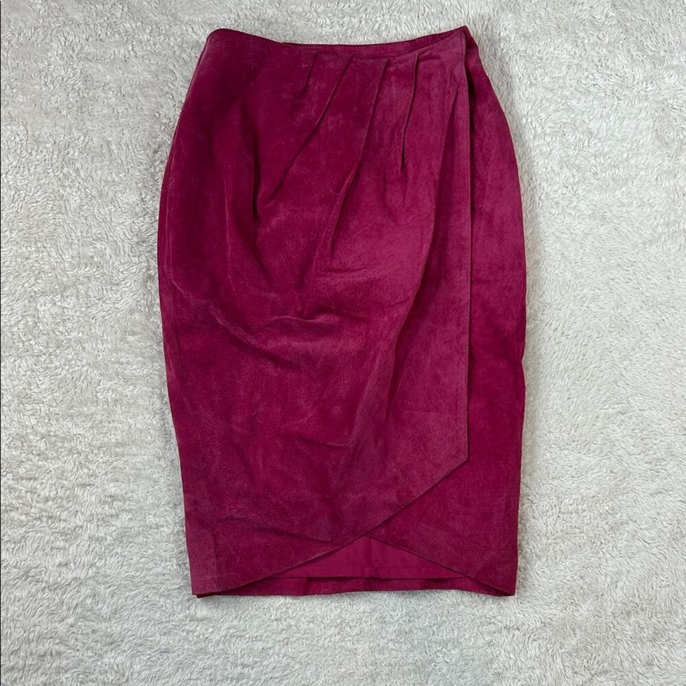Vintage 80s CHIA pink suede‎ wrap style pencil skirt, size 4